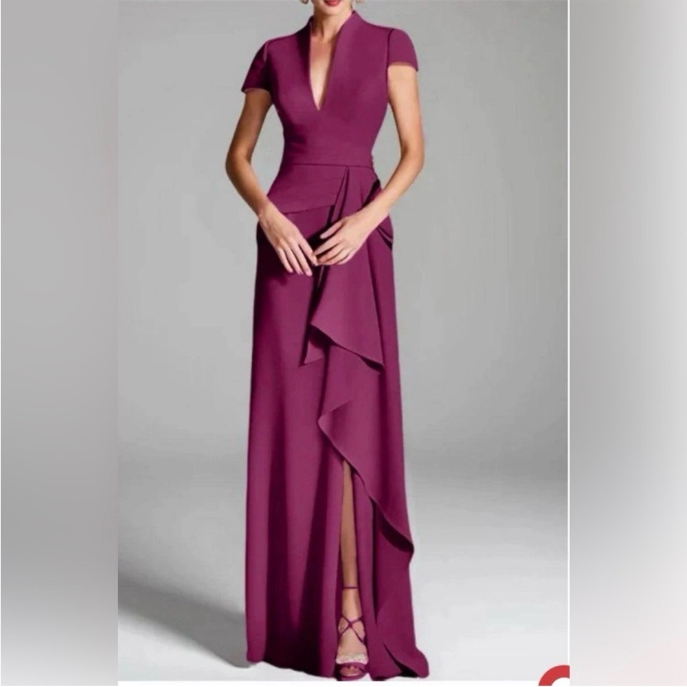 Plum V-Neck Ruffled Maxi Dress Burgundy